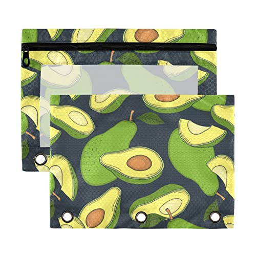 Frische Avocado Grau Blau 3 Ring Binder Bleistift Tasche 2 Pack Kunststoff Recycelte Klar Wasserdicht Bleistift Fall mit Reißverschluss Schreibwaren Zubehör von Wudan