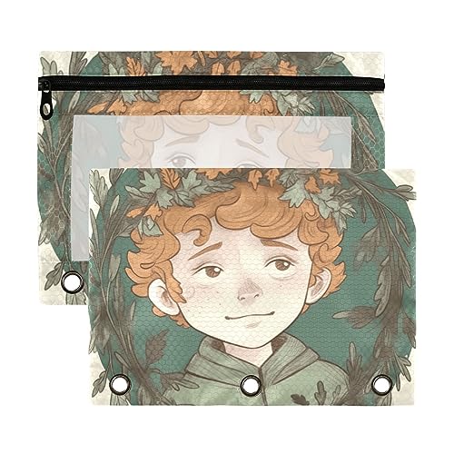 Garland Grünes Blatt Kranz 3 Ring Binder Federmäppchen 2 Pack Transparent Wasserdicht Kunststoff Federmäppchen mit Reißverschluss Kosmetiktasche Büro Dokument Organizer von Wudan