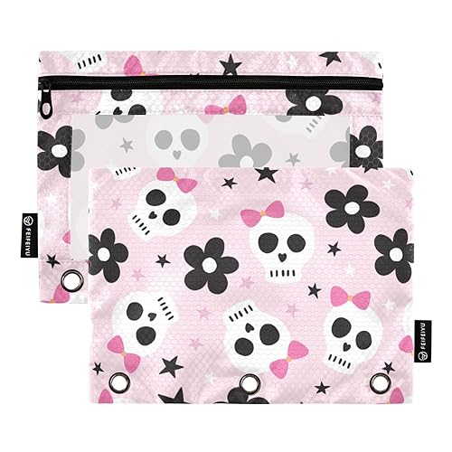 Halloween Gruseliges Skelett Sterne Rosa 3 Ring Binder Federmäppchen 2 Pack Ordner Kunststoff Federmäppchen Kunststoff Federmäppchen Büro Organizer Versorgung, Halloween Gruseliges Skelett Sterne von Wudan