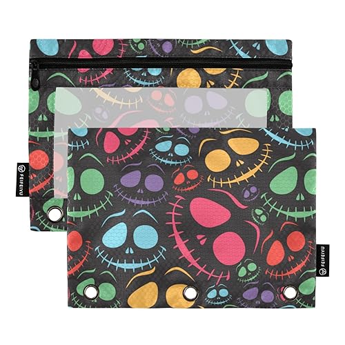 Halloween Hallowmas Saints' Day Colorful Scary Face 3 Ring Binder Pencil Pouch 2 Pcs Recycled Clear Pencil Cases Zipper Pencil Case Office Supplies Accessories, Halloween Hallowmas Saints' Day von Wudan