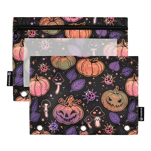 Halloween Kürbisse Sterne Hexe Pilze 3 Ring Binder Federmäppchen 2 Stück Ordner Recycelte Kosmetiktasche Klar Federmäppchen Home Travel Cards Aufbewahrungsbehälter Bürobedarf von Wudan