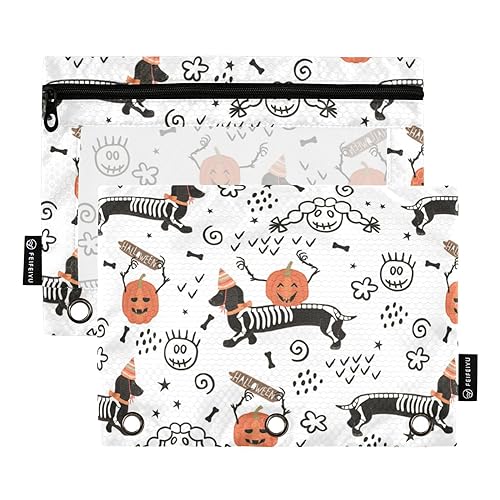 Halloween Muster 3 Ring Binder Bleistift Beutel Set von 2 Reißverschluss Reißverschluss Bleistift Halter Bleistift Tasche mit Reißverschluss Aufbewahrungsbehälter Büro Zubehör, Halloween-Muster, one von Wudan