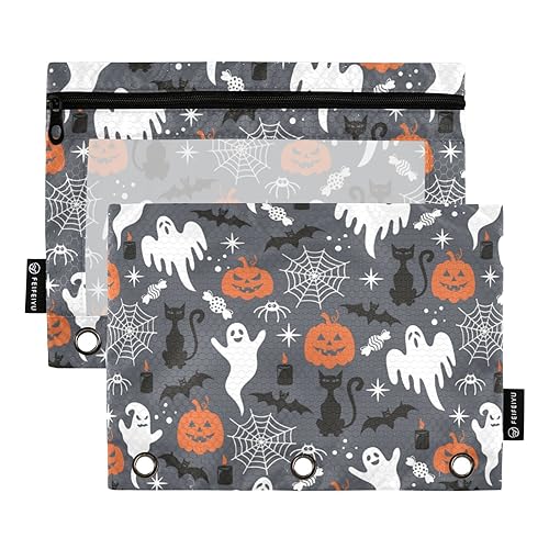 Halloween Party 3 Ring Binder Bleistift Beutel 2 Pcs Ordner Reißverschluss Make-up Tasche Pack Bleistift Fall Schreibwaren Versorgung Zubehör, Halloween Party, one sizex2 von Wudan