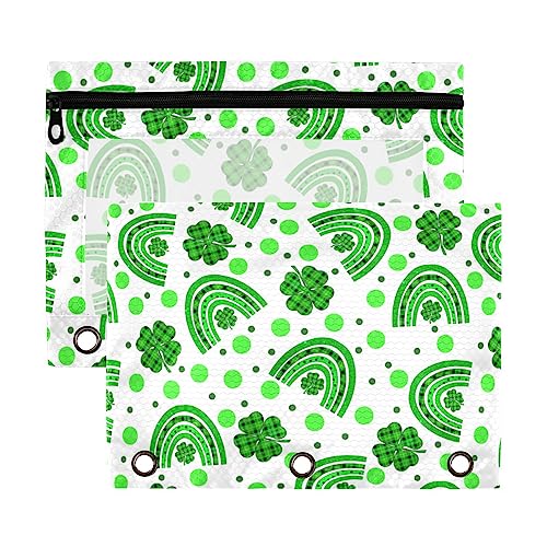 Happy St Patricks' Regenbogen-Kleeblatt-Punkte, 3-Ringbuch-Federmäppchen, transparent, wasserdicht, Kunststoff, mit Reißverschluss, Kosmetiktasche, Büro-Dokumenten-Organizer von Wudan