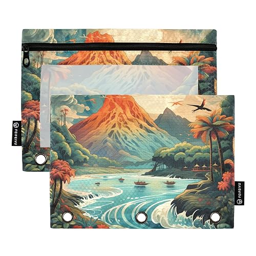 Hawaiian Blau Grün 3 Ring Binder Pencil Pouch 2 Pack Zipper Folder Pencil Case Binder Pencil Bag Stationery Organizer Office Supplies, Hawaiianisches Blau Grün, one sizex2 von Wudan