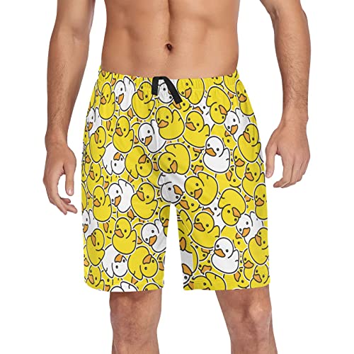 Herren-Pyjamahose mit süßen weißen und gelben Enten, Loungehose, kurze Hose, Pyjamahose mit Taschen, Größe S, Niedliche weiß-gelbe Enten, XXLarge von Wudan