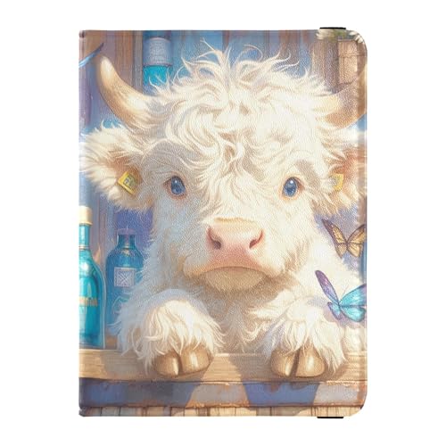 Highland Cow Blue Bottles Butterflies Daisy Family Travel Leather Passport Holder Large Capacity Passport Wallet for Family Trip Accessories von Wudan