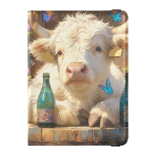 Highland Cow Daisy Blue Bottles Butterflies Travel Wallet Leather Passport Holder Anti Theft Money & Card Wallet for Men Trip Must Haves Accessories von Wudan
