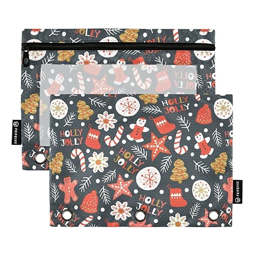 Holiday Christmas Cookies 3 Ring Binder Pencil Pouch 2 Pack Waterproof Folder Storage Bag Soft Pencil Case Stationery Organizer Office Supplies von Wudan