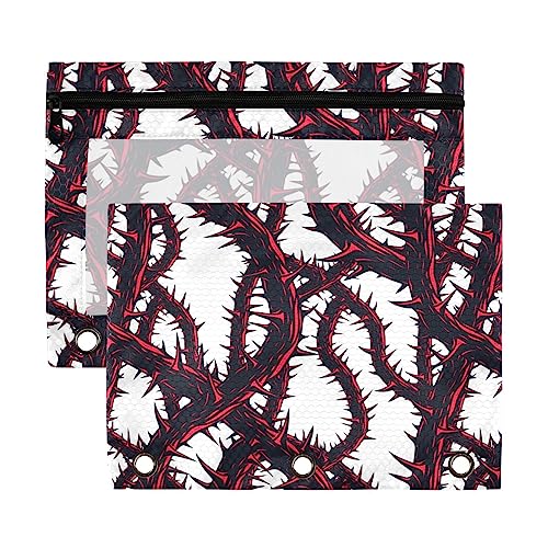 Horror Art Style Horrible Pattern 3 Ring Binder Pencil Pouch 2 Pack klar wasserdicht Kunststoff Federmäppchen mit Reißverschluss Kosmetiktasche Büro Dokument Organizer von Wudan