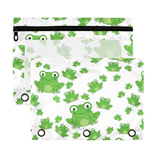 Kawaii Funny Frog Weiß 3 Ring Binder Federmäppchen 2 Stück Transparent Wasserdicht Kunststoff Federmäppchen mit Reißverschluss Kosmetiktasche Büro Dokument Organizer von Wudan