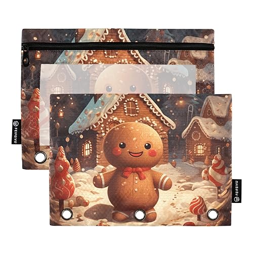 Lebkuchen-Illustration Gelb 3 Ring Binder Bleistift Tasche 2 Pack Ordner Reißverschluss Bleistift Tasche mit Reißverschluss Aufbewahrungsbehälter Büro Zubehör von Wudan