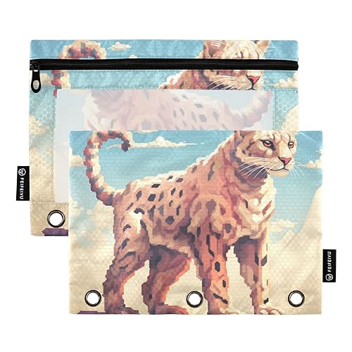 Leopard 16-Bit Pixel Art 3 Ring Binder Bleistift Beutel 2 Pcs Ordner Recycelte Aufbewahrungstasche Binder Bleistift Fall Bürobedarf Zubehör von Wudan