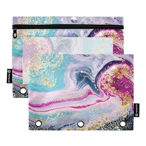 Lila Marmor Textur 3 Ring Binder Bleistift Beutel 2 Pack Reißverschluss Recycelte Make-up Tasche Weiches Federmäppchen Büro Organizer Versorgung, Textur Marmor Violett, one sizex2 von Wudan