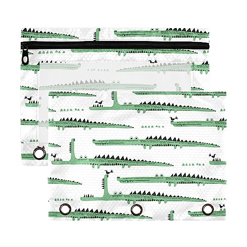 Lustige Krokodil-Federmäppchen mit 3 Ringen, transparent, wasserdicht, Kunststoff, mit Reißverschluss, Kosmetiktasche, Büro-Dokumenten-Organizer von Wudan