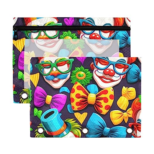 Mardi Gras Clown und eine Schleife, gelbe 3-Ringbuch-Federmäppchen, aus recyceltem Kunststoff, transparent, wasserdicht, mit Reißverschluss, Schreibwaren-Zubehör von Wudan