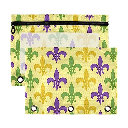 Mardi Gras Fleur de Lis Gelb 3 Ringbuch-Federmäppchen 2 Stück transparent wasserdicht Kunststoff Federmäppchen mit Reißverschluss Kosmetiktasche Büro Dokument Organizer von Wudan