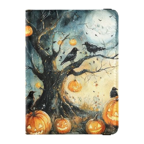 Nightmare Reisepasshülle für Halloween, Krähen, Kürbisse, Leder, Diebstahlschutz, Geld- und Kartenhalter für Herren, Reisezubehör von Wudan