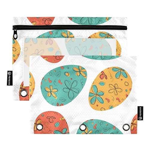 Ostereier Doodle 3 Ringbuch Federmäppchen 2 Pack Kunststoff Kunststoff Aufbewahrungstasche Federmäppchen Binder Büro Dokument Organizer, Ostereier Doodle, one sizex2 von Wudan