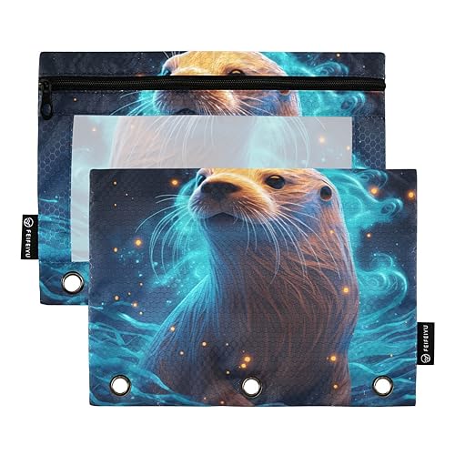 Otter Blue 3 Ring Binder Pencil Pouch 2 Pack Folder Clear Pencil Bags Pencil Bags with Zipper Stationery Supplies Storage Container von Wudan