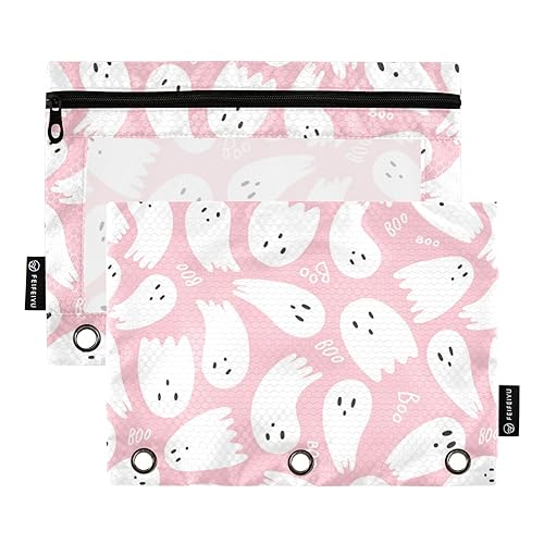 Pink Cute Halloween 3 Ring Binder Pencil Pouch 2 Pack Waterproof Zipper Pencil Holder Plastic Pencil Case Office Organizer Supply von Wudan