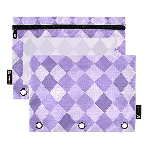 Plaid Purple Deep Purple White Light Purple 3 Ring Binder Pencil Pouch 2 Pack Clear Waterproof Plastic Pencil Case with Zipper Cosmetic Bag Office Document Organizer von Wudan