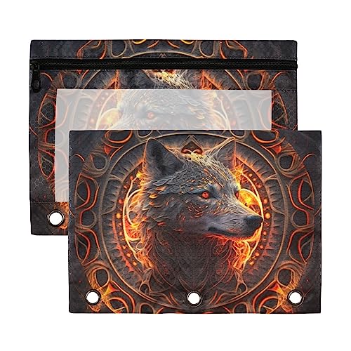 Red Eyed Fox Fire 3-Ringbuch-Federmäppchen aus recyceltem Kunststoff, transparent, wasserdicht, mit Reißverschluss, Schreibwarenzubehör von Wudan