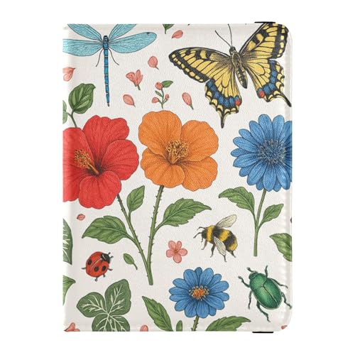 Reisebrieftasche aus Leder mit Blumeninsekten, große Kapazität, Reisepasshülle für Herren, Reisezubehör von Wudan