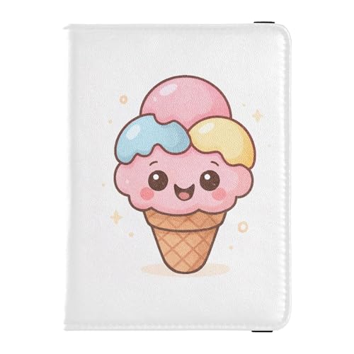 Reisebrieftasche aus Leder mit niedlichem Cartoon-Eiscreme-Design, Diebstahlschutz, für Damen, Reisedokumente von Wudan