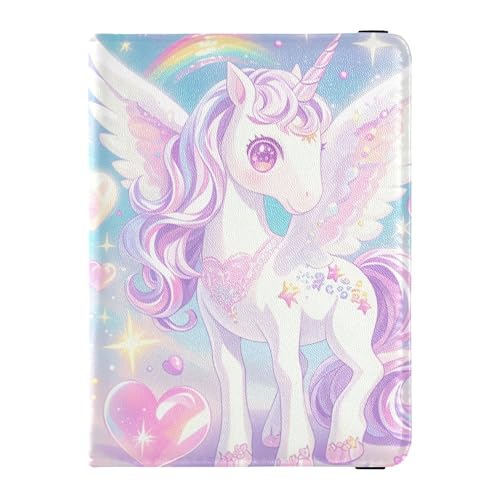 Reisebrieftasche aus Leder mit niedlichen Cartoon-Einhörnern, Herzen, Diebstahlschutz, für Herren, Reisedokumente von Wudan