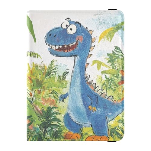 Reisebrieftasche mit Dinosaurier-Motiv, Urzeit-Dschungel, Leder, Reisepasshülle, Diebstahlschutz, Reisebrieftasche für Herren, Reisezubehör von Wudan