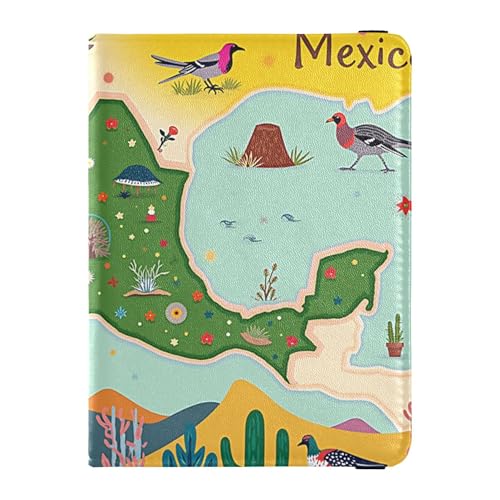 Reisebrieftasche mit Mexiko-Karte, Leder, wasserdicht, Reisepasshülle für Herren, Reise-Organizer von Wudan