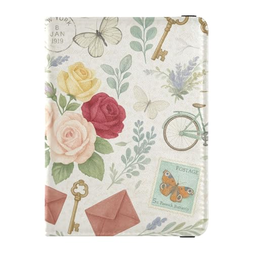 Reisebrieftasche mit romantischem Retro-Muster, Leder, Reisepasshülle, Diebstahlschutz, Geld- und Kartenetui für Damen, Reisedokumente von Wudan