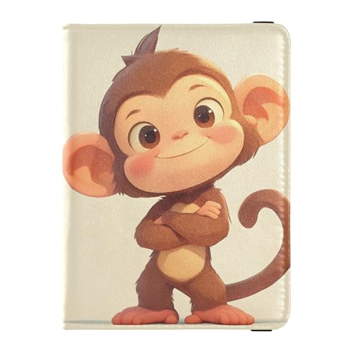 Reisepasshülle, Cartoon-Affe, Leder, versteckt, für Herren, Reisezubehör, Beige von Wudan