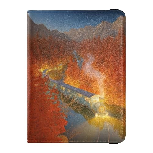 Reisepasshülle aus Leder, Motiv: Herbst Fantasy Trip, Diebstahlschutz, Geld- und Kartenetui für Damen, Reisedokumente von Wudan