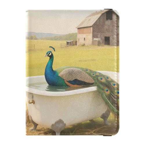 Reisepasshülle aus Leder, Motiv: Pfau in der Badewanne, Diebstahlschutz, für Herren, Reisezubehör von Wudan