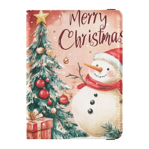 Reisepasshülle aus Leder, Motiv: Weihnachtsbaum, Schneemann, für Familie, Reisen, verstecktes Geld und Karten, für Herren, Zubehör, Beige von Wudan