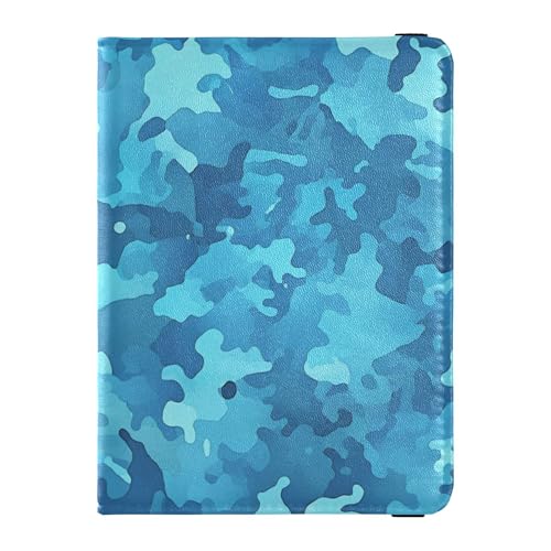 Reisepasshülle aus Leder, für Reisen, wasserdicht, für Männer und Reisen, Dunkelblau, Camouflage-Muster von Wudan