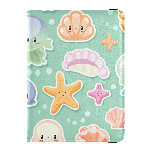 Reisepasshülle aus Leder, wasserdicht, Quallen, für Herren, Reisezubehör, Hellblau von Wudan