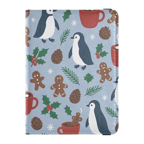 Reisepasshülle aus Leder für den Winter, europäische Pinguine, sichere versteckte Reisebrieftasche für Herren von Wudan