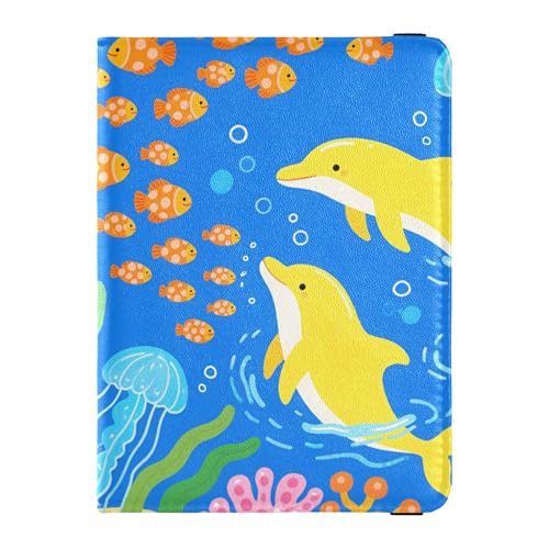 Reisepasshülle aus Leder mit Delfin- und Fischmuster, Diebstahlschutz, für Herren, Geschäftsreise von Wudan