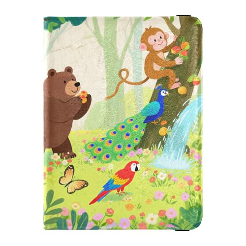 Reisepasshülle aus Leder mit Dschungeltier-Szene, Brieftasche, Diebstahlschutz, Reisepasshülle für Herren, Reisezubehör von Wudan