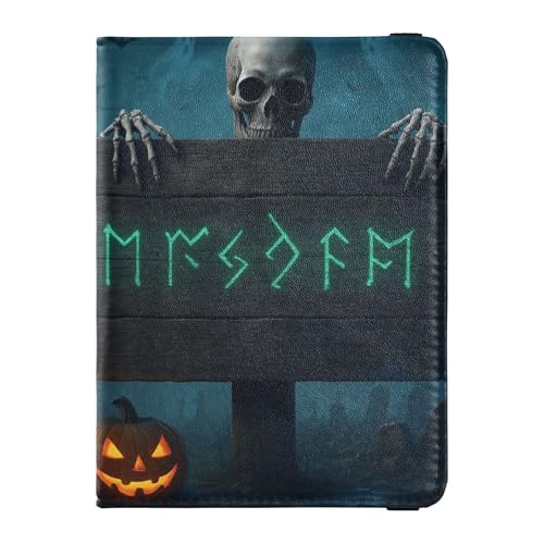 Reisepasshülle aus Leder mit Halloween-Motiv, Diebstahlschutz, für Männer und Geschäftsreisen von Wudan