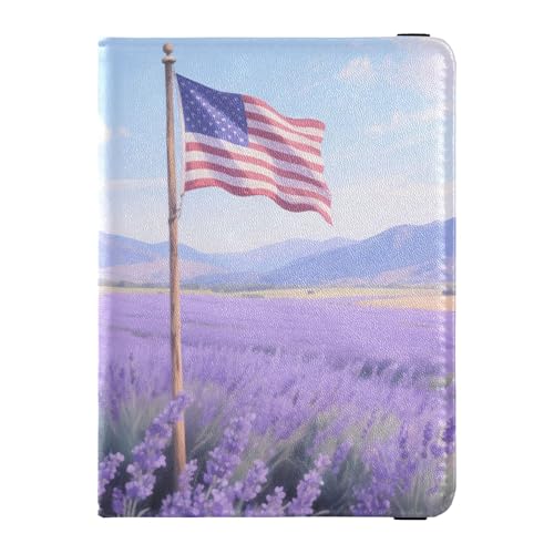 Reisepasshülle aus Leder mit Lavendelfeld-Landschaft, sichere versteckte Reisepasshülle für Herren, Reiseutensilien von Wudan