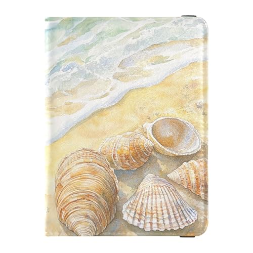 Reisepasshülle aus Leder mit Muscheln am Sandstrand für Reisen, große Kapazität, Reisepasshülle für Herren, Reisezubehör von Wudan