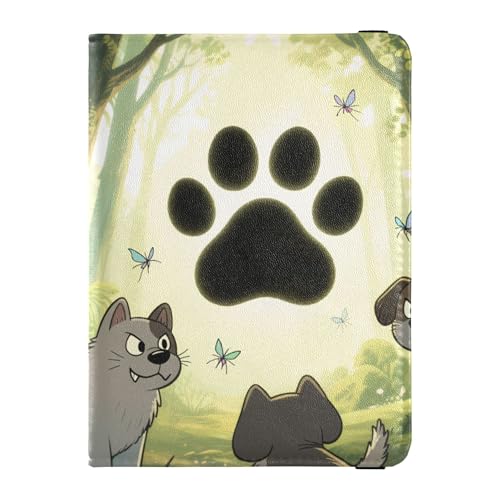 Reisepasshülle aus Leder mit Pfotenabdruck und Haustieren in Safari, Diebstahlschutz, Reisepasshülle für Herren, Reise-Organizer von Wudan