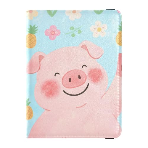 Reisepasshülle aus Leder mit Schwein mit Ananas, Diebstahlschutz, Geldhalter für Herren, Reisezubehör von Wudan