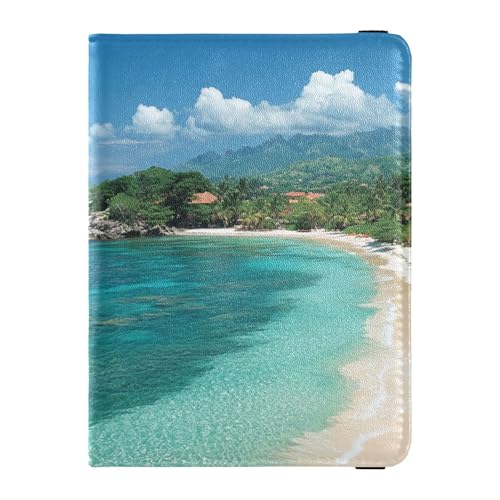 Reisepasshülle aus Leder mit Strand-Sommer-Motiv für Reisen, sicher verstecktes Geld und Kartenetui für Familien- und Geschäftsreisen von Wudan