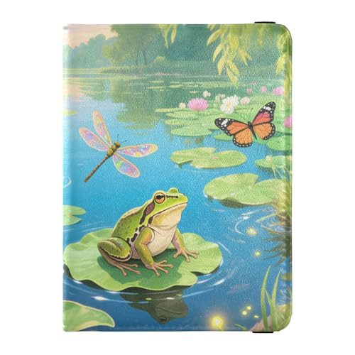 Reisepasshülle aus Leder mit Teich mit Tieren, Diebstahlschutz, für Frauen und Reisen von Wudan