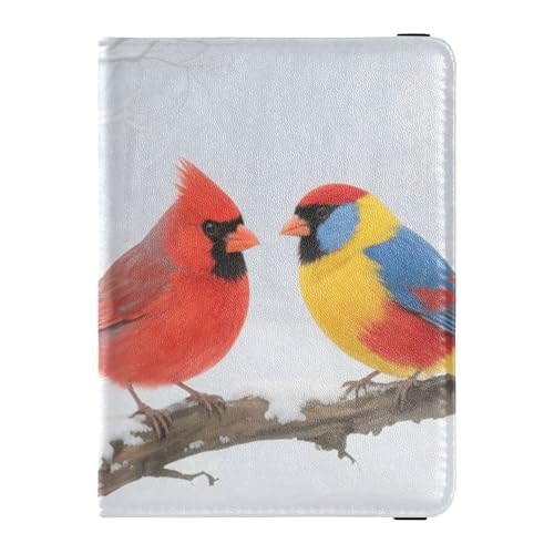 Reisepasshülle aus Leder mit Vögeln auf verschneitem Ast, wasserdicht, Geld- und Kartenetui für Familienausflüge von Wudan